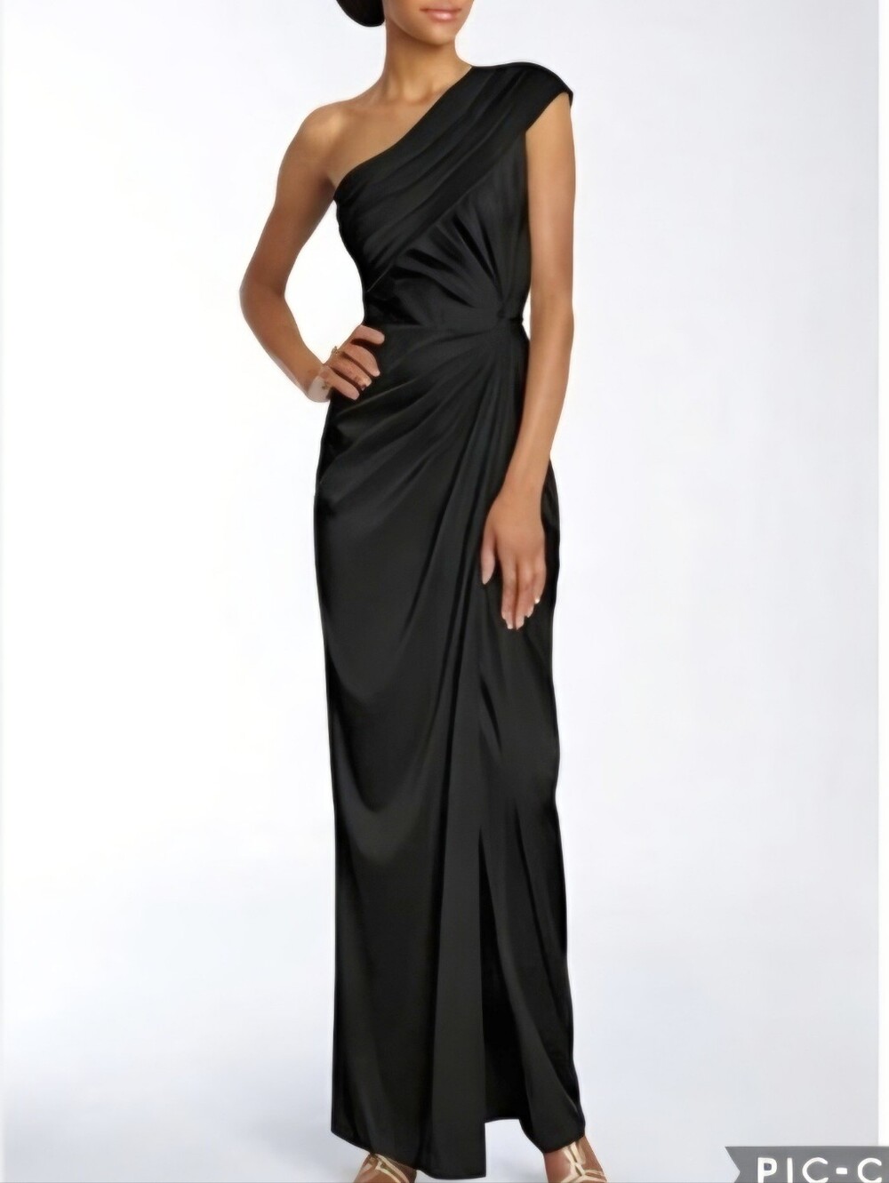 Adrianna Papell Women's Black One Shoulder Formal Evening Gown Dress Sz 4